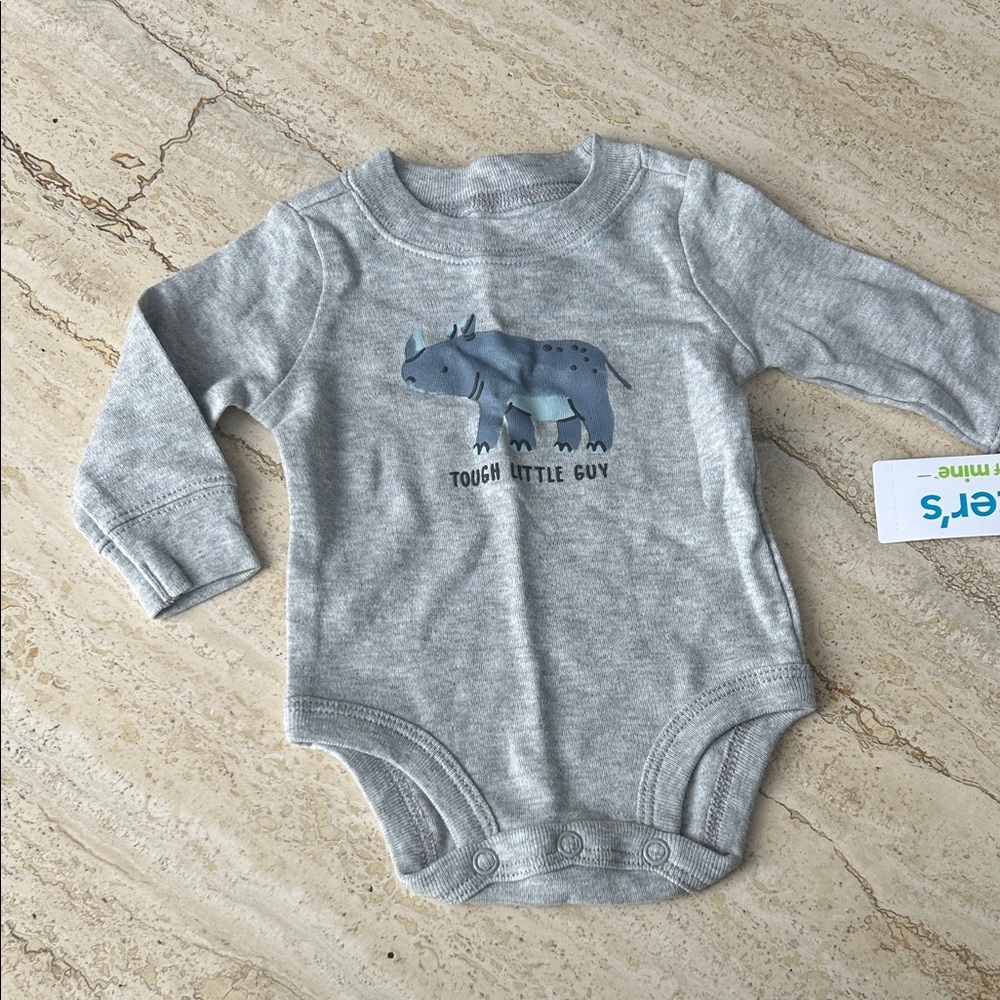 NEW 🆕 Carter’s Gray Long Sleeve Baby Onesie with Rhino Print size Newborn